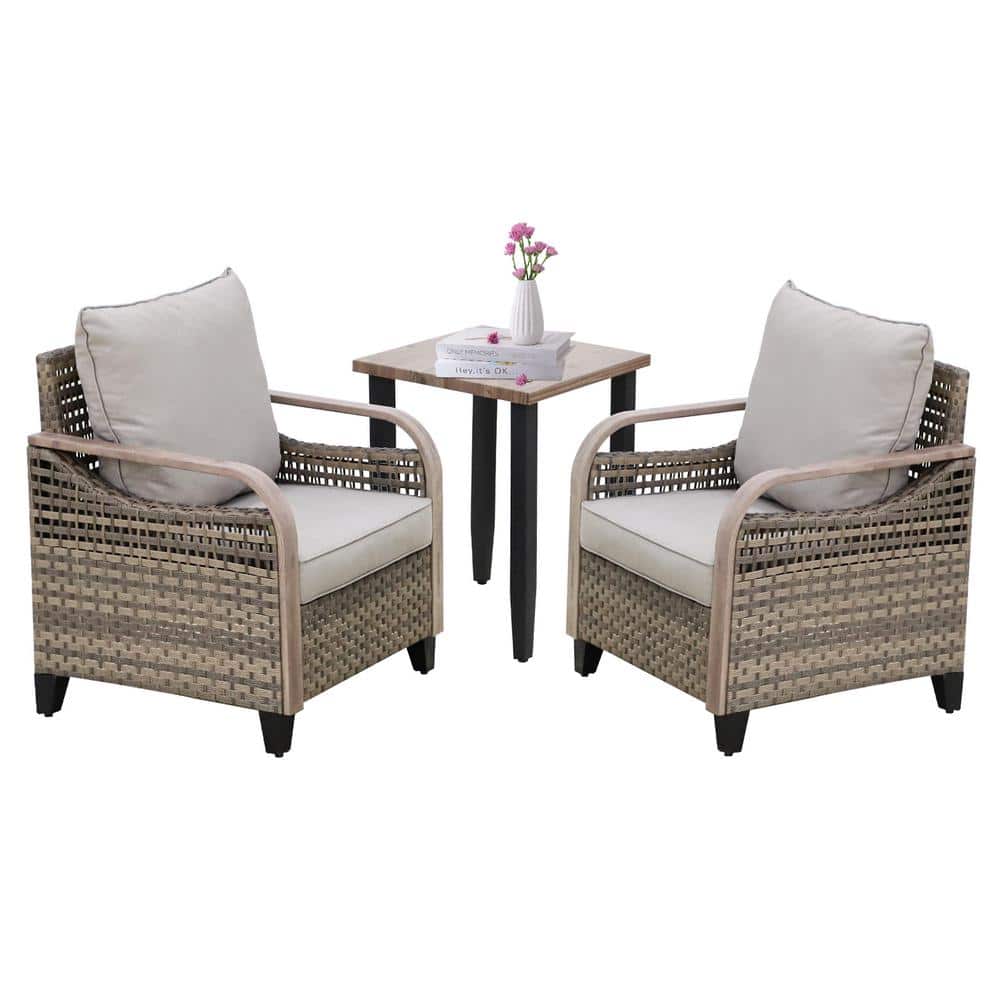 Gray and Brown Wicker Armchair Patio Set with Steel Frame
