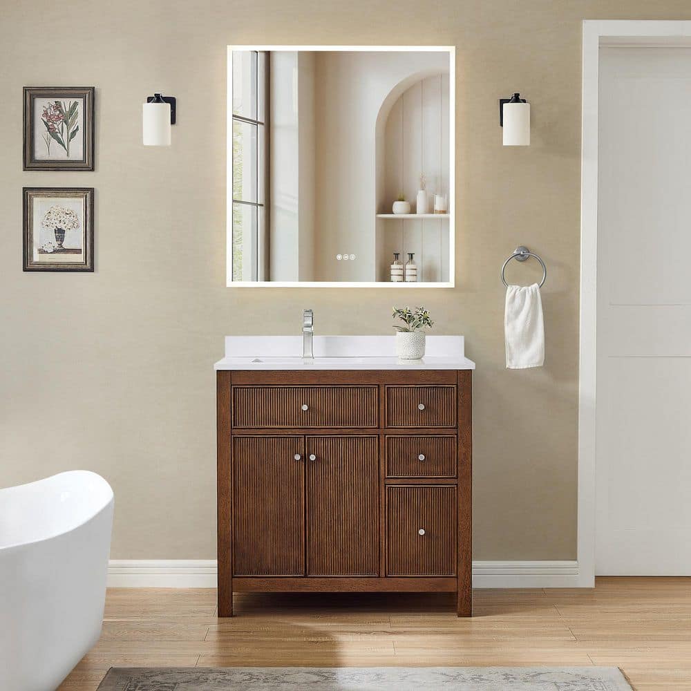 Pendry 36 in. Single Freestanding Dark Walnut Bath Vanity with White Cultured Marble Top price history on PriceWatchPro