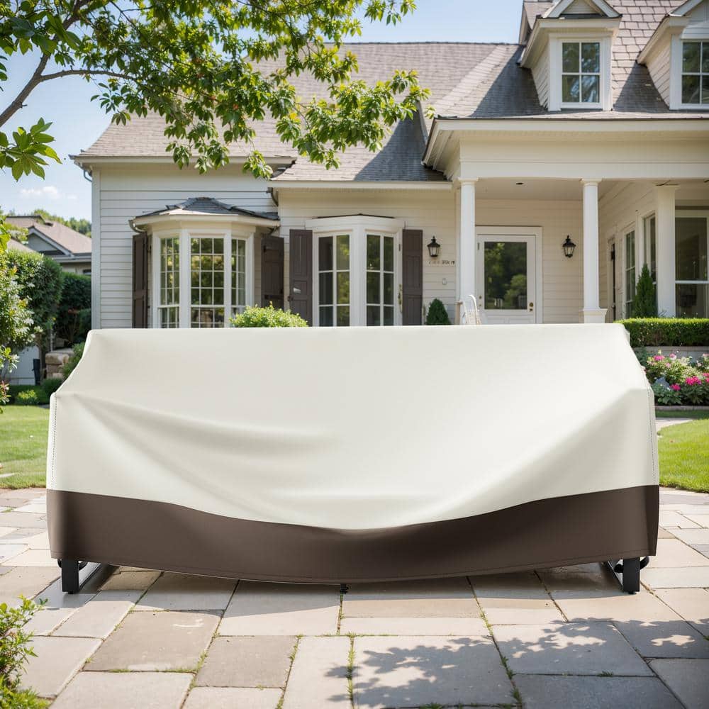 83 in. W x 34 in. D x 28 in. H Garden Large Beige and Brown Outdoor Patio Sofa Oxford Fabric Cover
