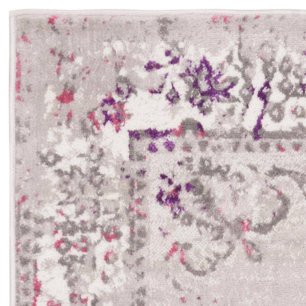 Grey and Pink Floral Synthetic 4' x 6' Area Rug