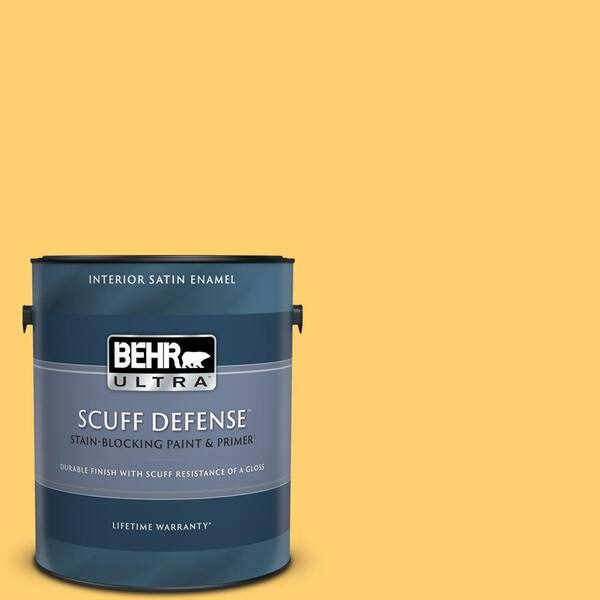 BEHR ULTRA 1 gal. #320B-6 Mellow Yellow Extra Durable Satin Enamel Interior Paint & Primer