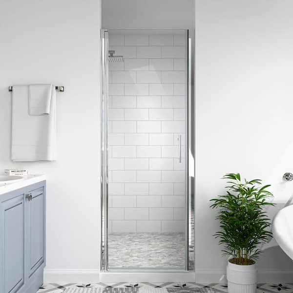 mortix 28 to 29-3/8 in. W x 72 in. H Pivot Semi-Frameless Shower Door in Chrome Finish with SGCC Certified Clear Glass