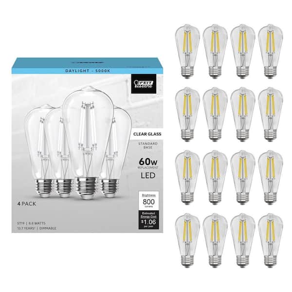 60-Watt Equivalent B10 E12 Candelabra Dim White Filament Clear Glass Chandelier LED Light Bulb Daylight 5000K (18-Pack)