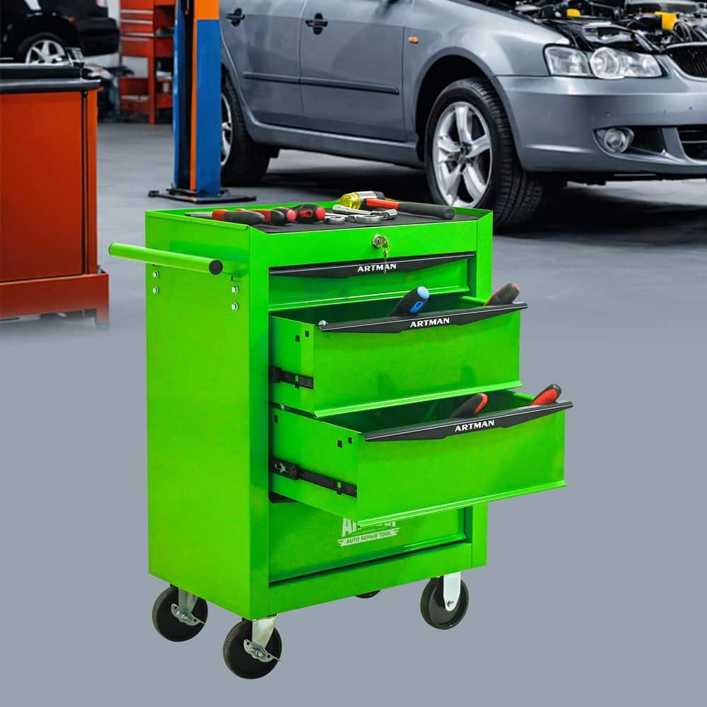 Green 30.5 in. H 4-Drawer Rolling Tool Storage Cabinet Tool Cart for Office Garages Warehouses Repair Shops