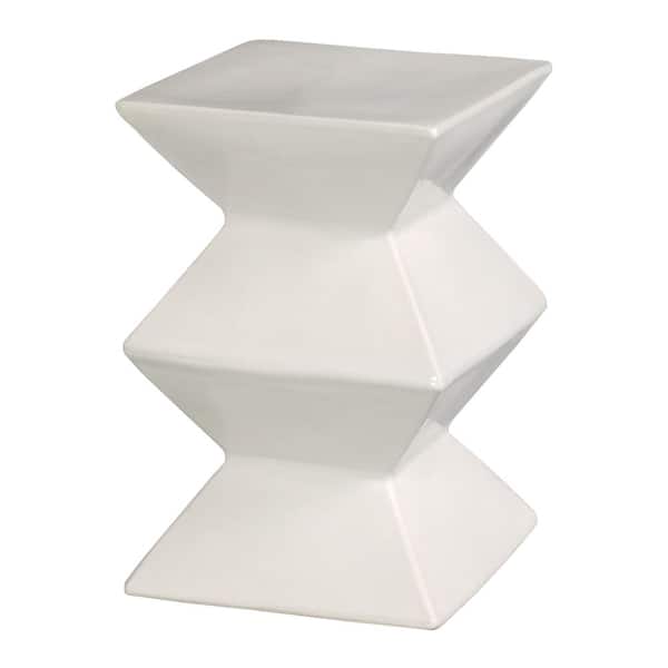 Emissary Zigzag 18 in. H White Square Ceramic Garden Stool