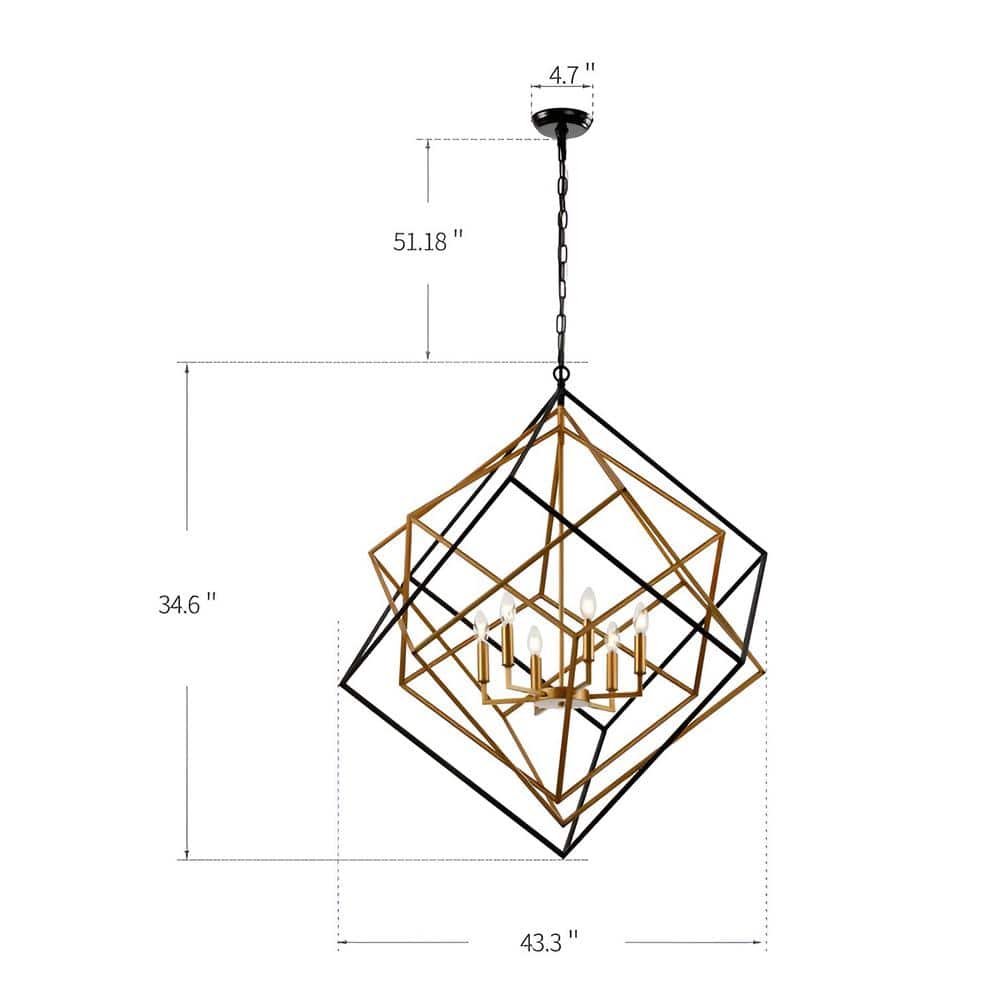 Black Geometric Cube Chandelier with Candle Lights