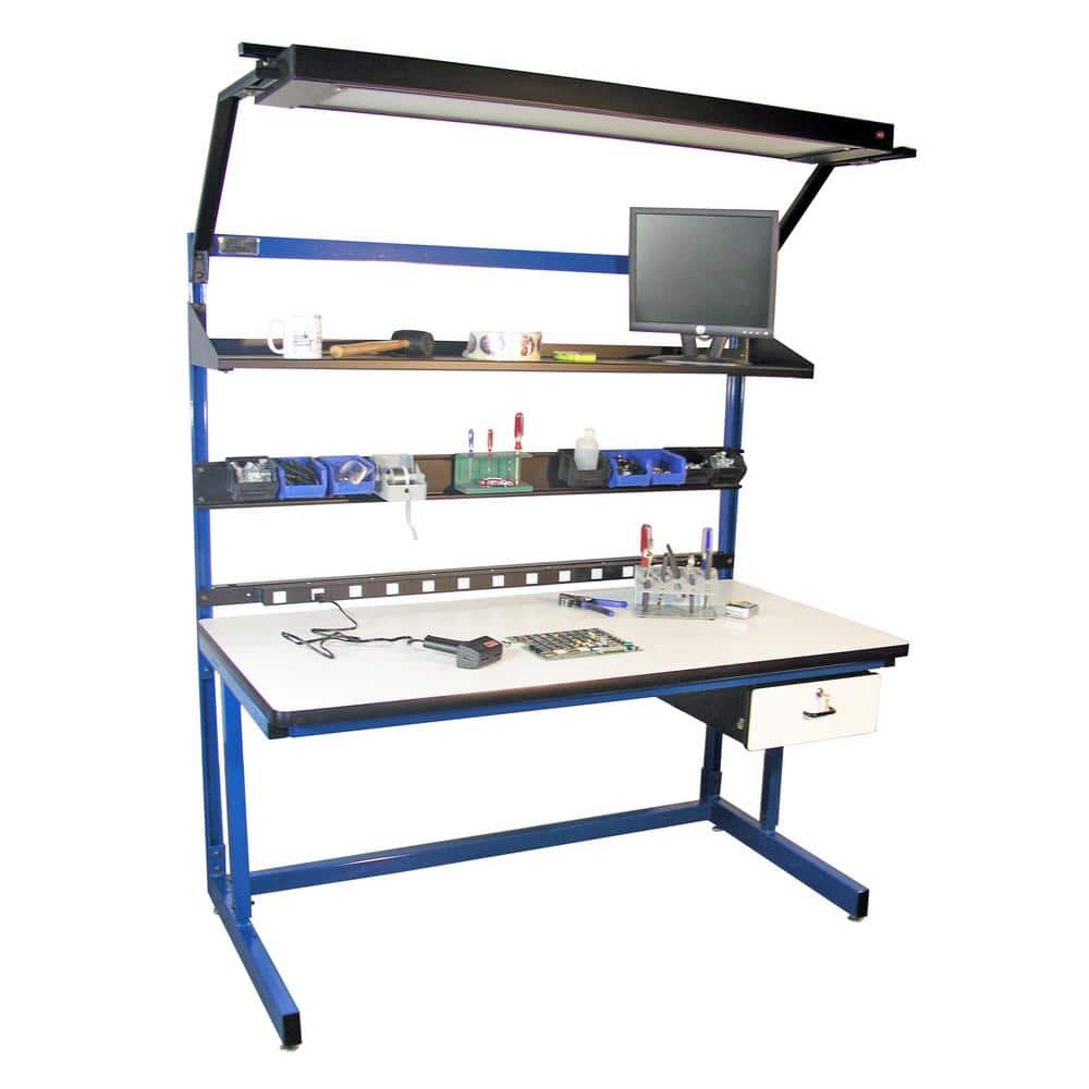 Blue Cantilever Workbench with ESD Laminate Top and Drawer