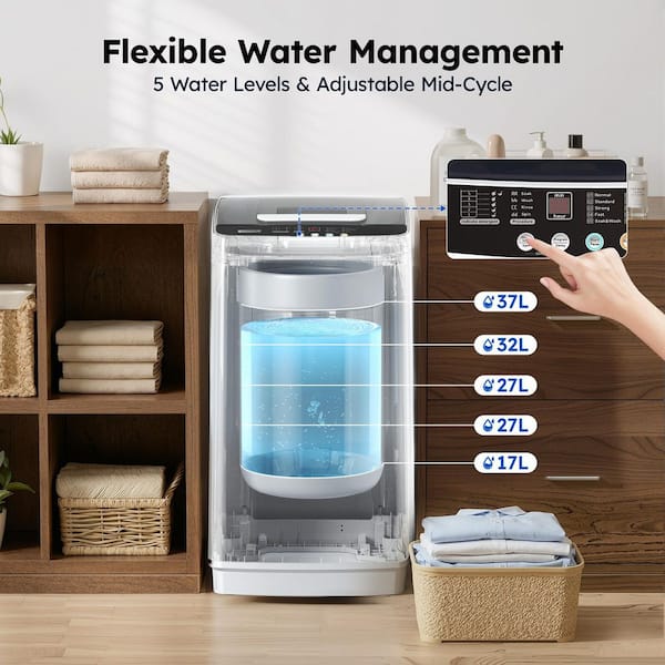 1.03 Cu.ft. Portable Washing Machine in Gray with 10-Wash Cycles and 5-Water Level Options, Washer and Dryer Combo