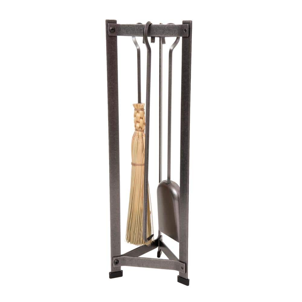 Handcrafted Hammered Steel Triangle Fireplace Tool Set with Stand
