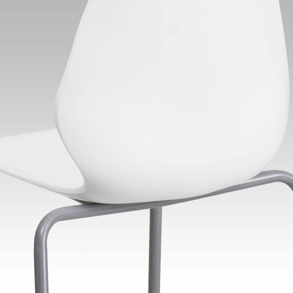 Lumbar-Support White & Silver Metal Stackable Chair