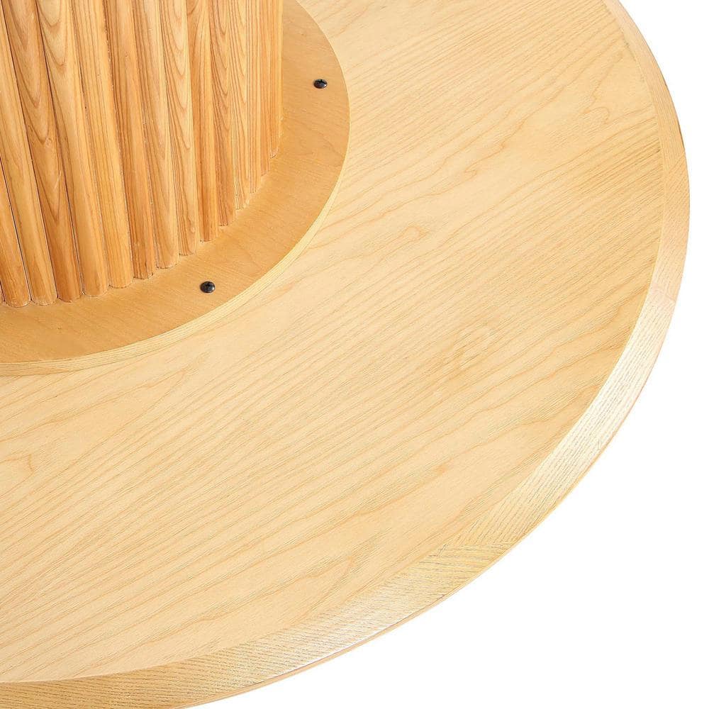 Natural Wood Round Dining Table with Ribbed Pedestal Base, 47.24"