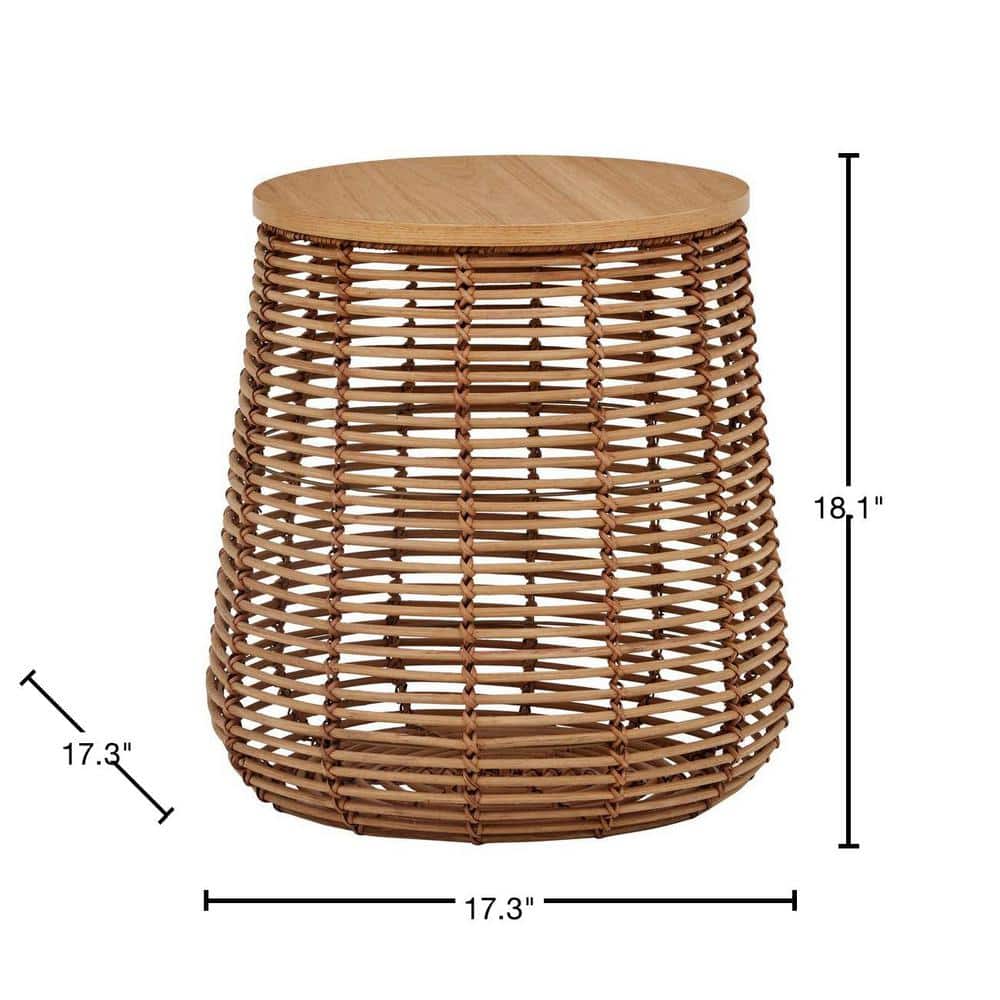 Pala 17.3 in. Natural Rattan Side Table with Removable Top for Storage - thumbnail 3