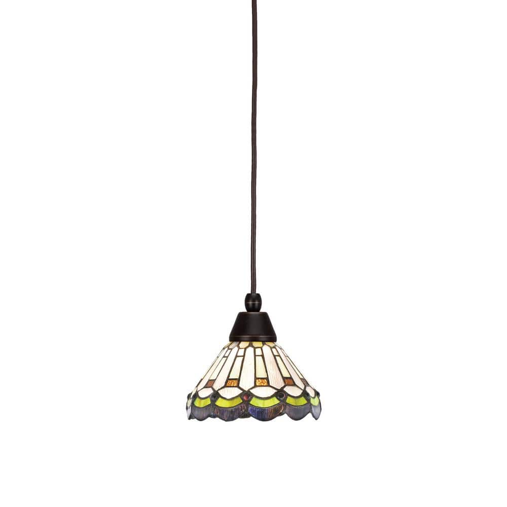 Bryson 7 in. 1-Light Dark Granite Cord Pendant Light with 7 in. Cyprus Art 