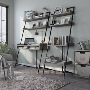 Kasia 71 in. H Vintage Gray Oak Leaning 2-Piece Desk and Bookcase Set With Leveling Feet
