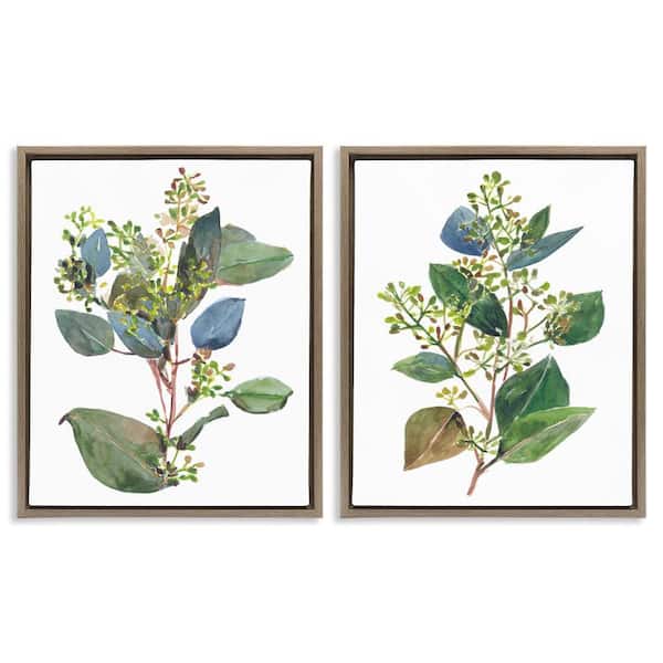 Soft Eucalyptus Plant Ombre Leaves by Melissa Wang 2 Piece Brown Floater Frame Graphic Art Print Nature 31 in. x 25 in.