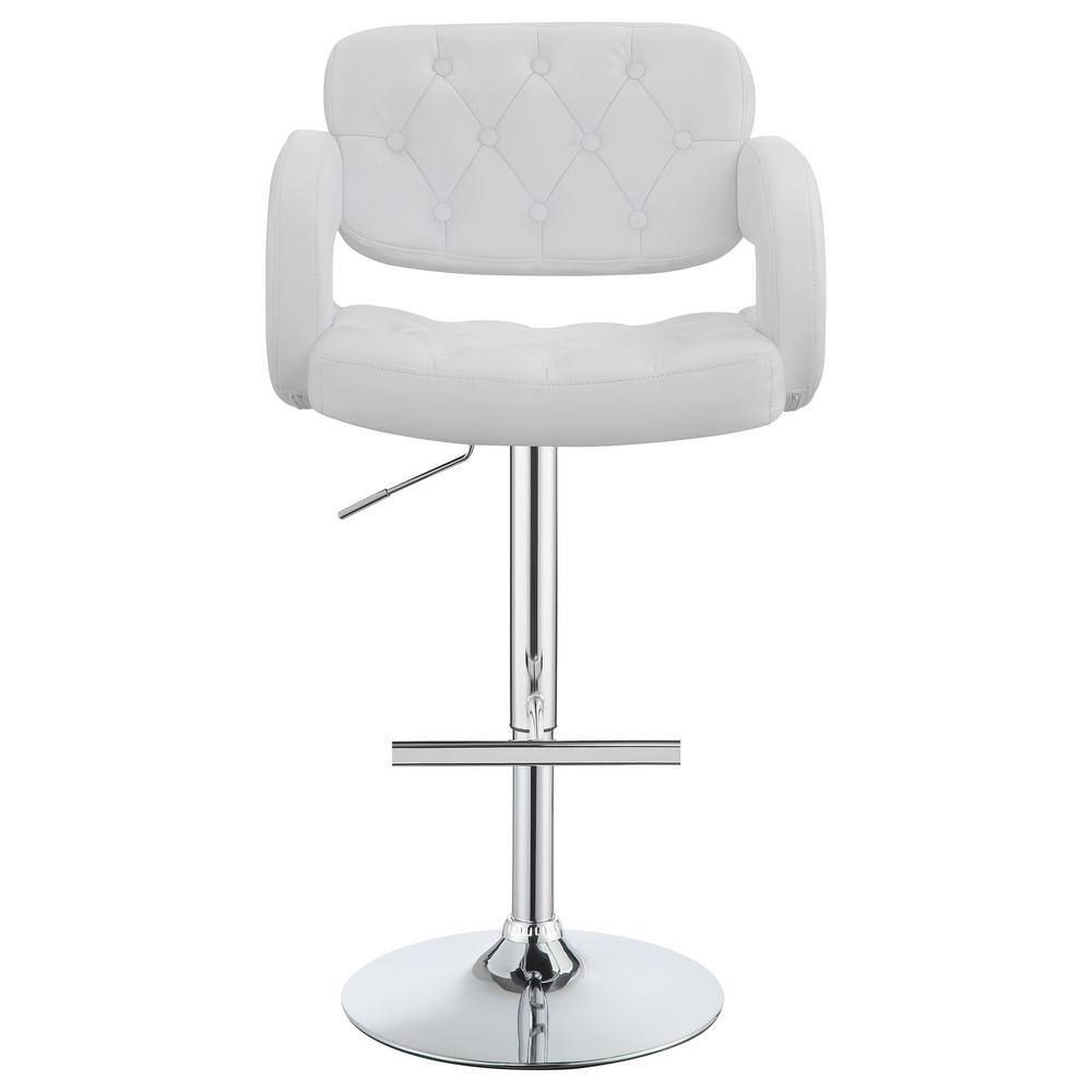 White Adjustable Swivel Bar Stool with Chrome Base
