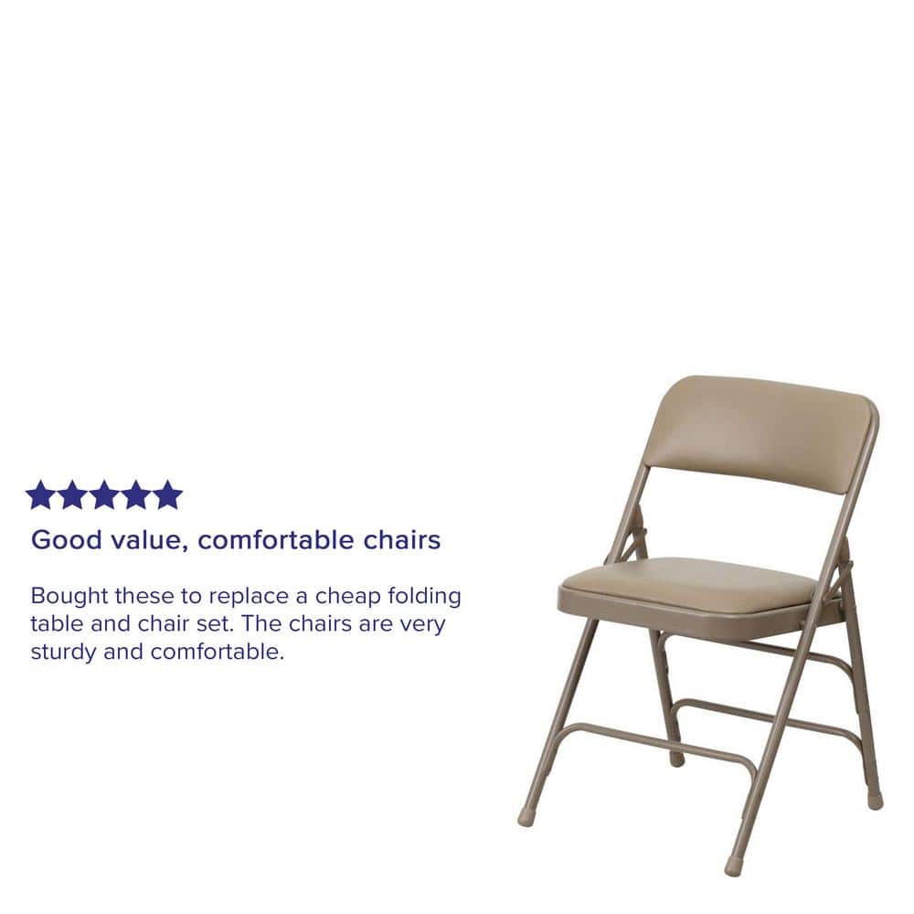 Flash Furniture HERCULES Series Curved Triple Braced & Double Hinged Beige Vinyl Metal Folding Chair