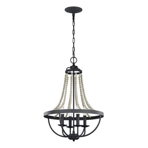 Generation Lighting Nori 4-Light Dark Weathered Zinc and Driftwood Grey Rustic Farmhouse Hanging Beaded Candlestick Chandelier