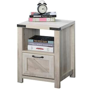 17.75 in. Oak Rectangular Wooden End Table with Open Shelf and Drawer