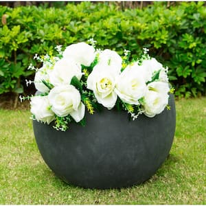 KANTE 16 in. Dia, Round Pure White Finish Concrete Bowl Planter