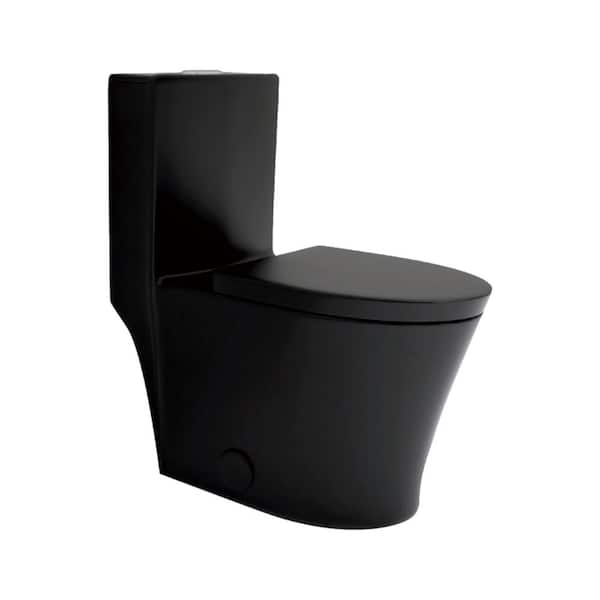 1-Piece 1.1/1.6 GPF Dual Flush Elongated Toilet in Matte Black Seat Included