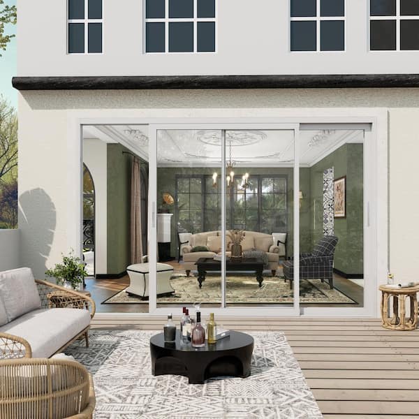 120 in. x 80 in. Matte White Double Slide Aluminum Multi-Sliding Patio Door with Double Glazed Low-E Glass