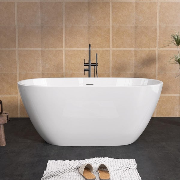 55 in. x 29.5 in. Oval Soaking Bathtub with Overflow, Chrome Pop-Up Drain Anti-Clogging in Gloss White