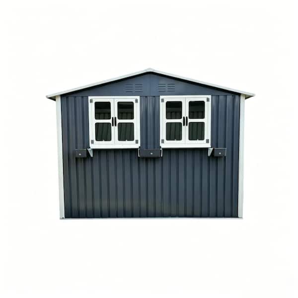Coal Gray 6 ft. W x 9 ft. D Metal Shed Outdoor Storage Sheds W/ Window & Flower Rack, Lockable Double Doors (54 sq. ft.)