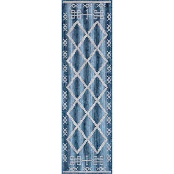 nuLOOM Candice Moroccan Geometric Trellis Blue 2 ft. x 8 ft. Indoor/Outdoor Runner Rug