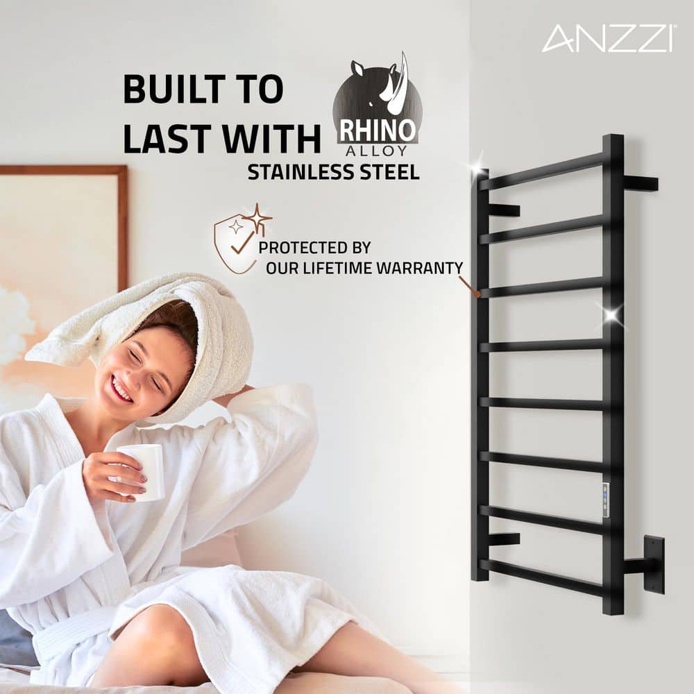 Matte Black Stainless Steel Wall Mounted 8-Bar Towel Warmer
