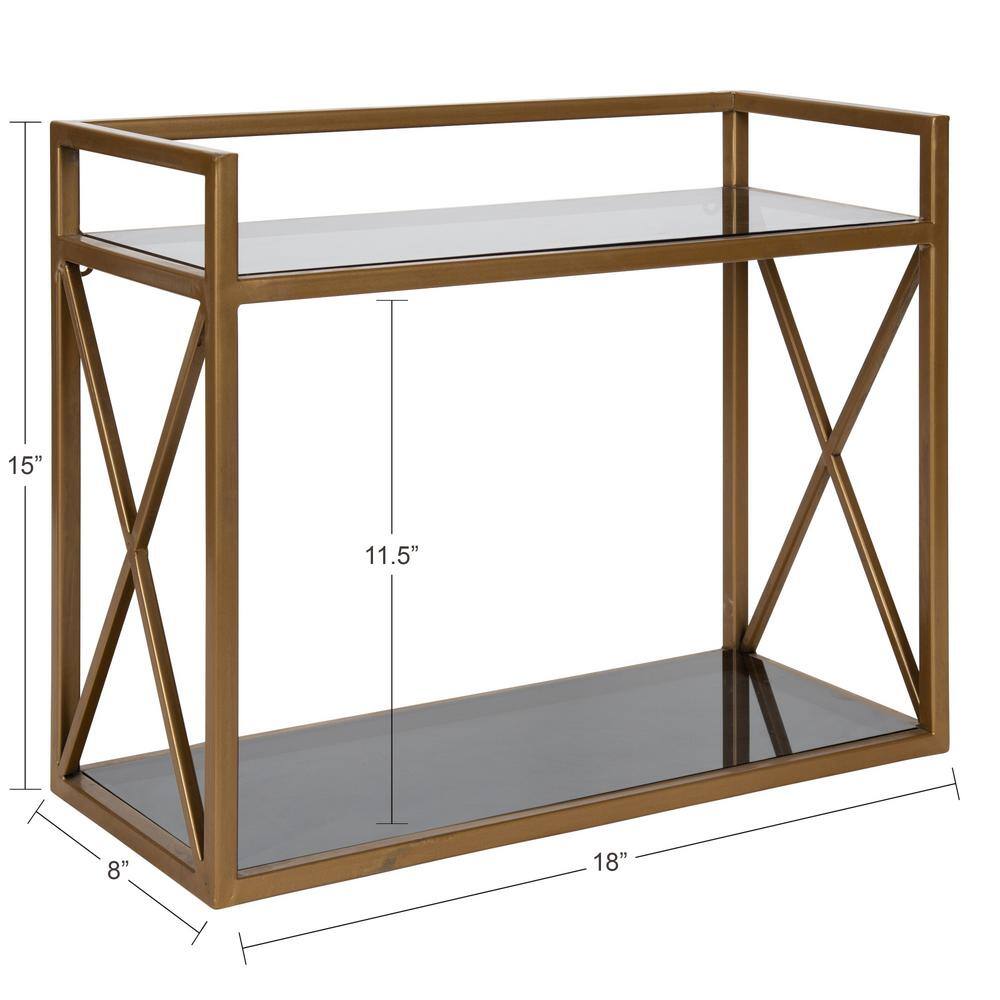 Elegant Gold and Black Glass Dual-Tier Wall Shelf, 20.3" x 21.1"