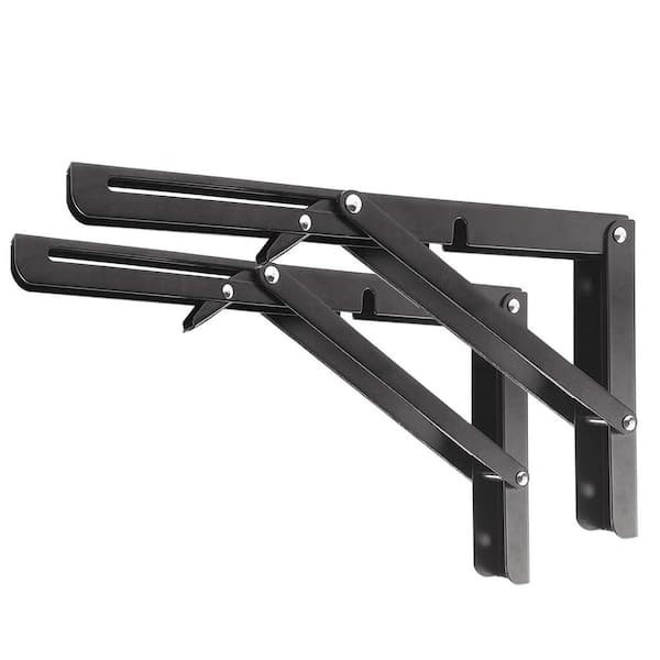 18 in. Heavy-Duty Metal Folding Wall Mounted Space Saving Shelf Brackets for Bench Table, Black (4-Pack)