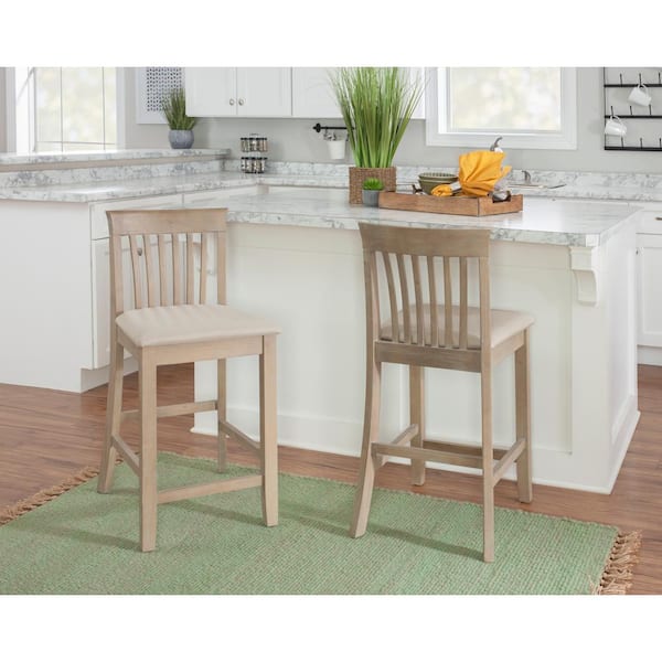 Jonas 25 in. Graywash Mission High Back Wood Counter Stool with Fabric Seat