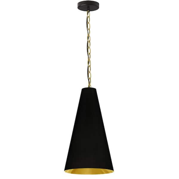 Dainolite Anaya 1-light Aged Brass Pendant with Black and Gold Fabric Shade