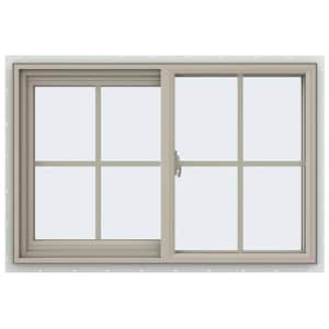 35.5 in. x 23.5 in. V-2500 Series Desert Sand Vinyl Left-Handed Sliding Window with Colonial Grids/Grilles