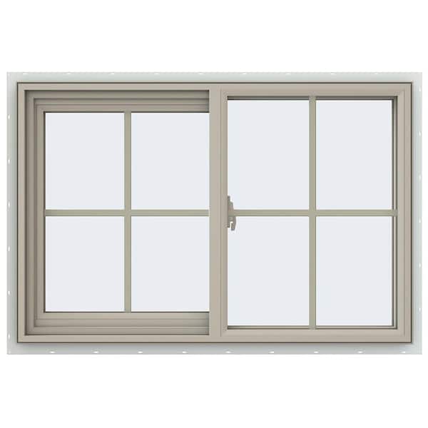 JELD-WEN 35.5 in. x 23.5 in. V-2500 Series Desert Sand Vinyl Left-Handed Sliding Window with Colonial Grids/Grilles