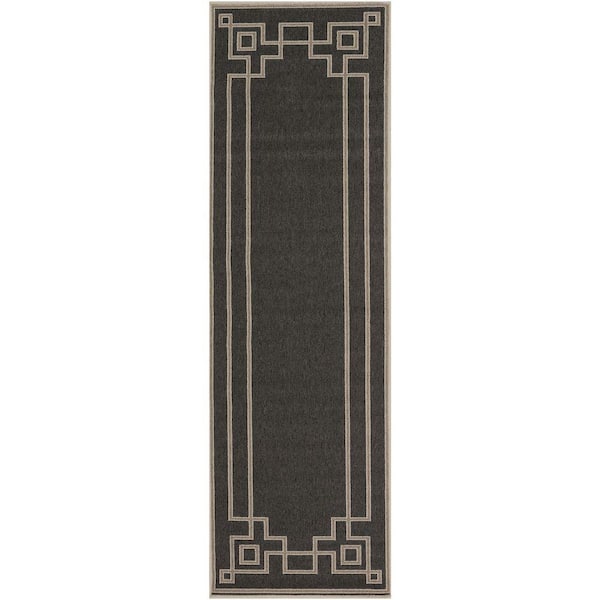 Livabliss Blanche Black 2 ft. x 8 ft. Indoor/Outdoor Patio Runner Rug