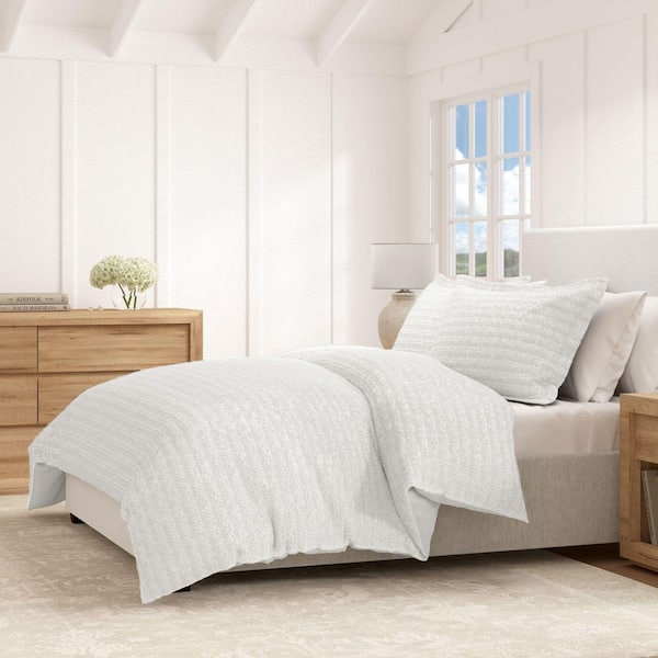 White 100% Cotton Honeycomb Waffle 3-Piece Full / Queen Duvet Set with Shams