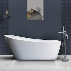 55 in. Contemporary Design Acrylic Soaking SPA Tub Flatbottom Non-Whirlpool Freestanding Bathtub in White