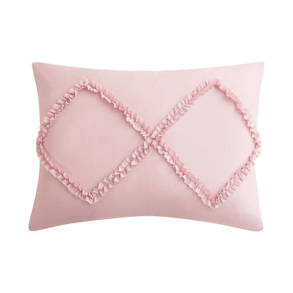 Blush Pink Microfiber Reversible Comforter Set with Ruffle Accents