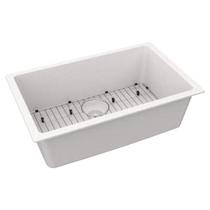 Quartz Classic 30 in. Undermount Single Bowl White Granite/Quartz Composite Kitchen Sink Kit w/ Accessories