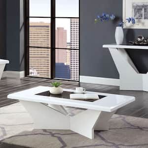 Blu Creek 47.25 in. White High Gloss and Black Rectangle Glass Coffee Table