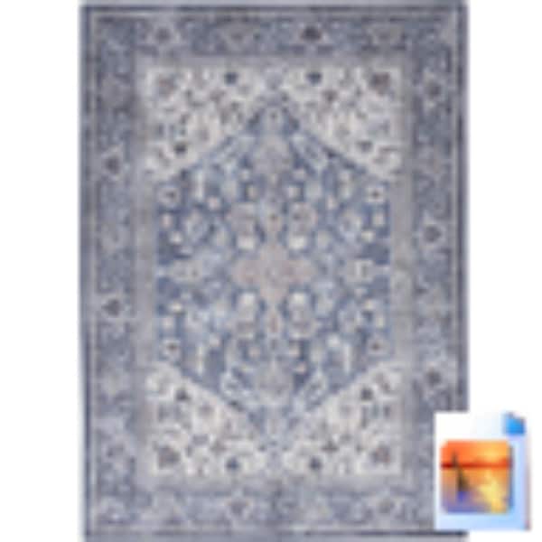 5 X 7 Gray Ivory and Blue Floral Power Loom Distressed Washable Square Area Rug