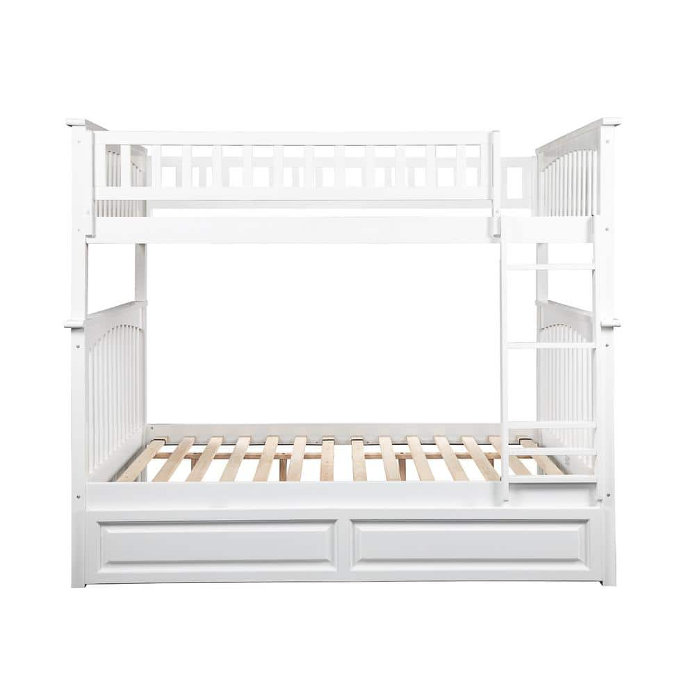 Atlantic Furniture Columbia Bunk Bed Full Over Full With Twin Size Raised Panel Trundle Bed In White Ab55532 The Home Depot