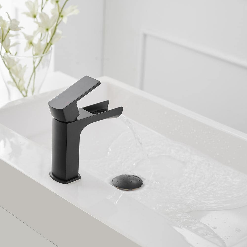 Matte Black Single-Handle Waterfall Bathroom Faucet with Drain Assembly