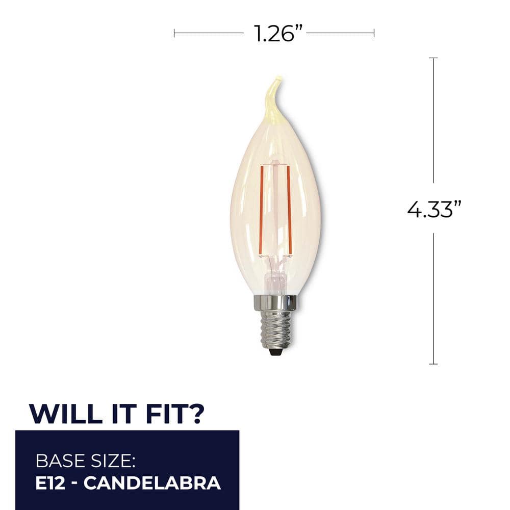 Amber Dimmable LED Filament CA10 Edison Bulbs, Pack of 4