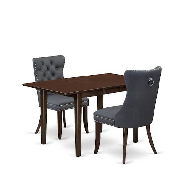 East West Furniture 3-Piece Mahogany Finish Rectangular Solid Wood Top with Butterfly Leaf Dining Table Set