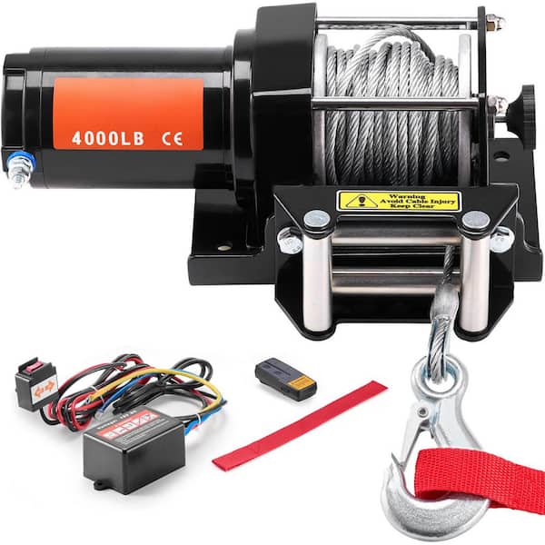 Electric Winch, 4000 lbs. Line Pull Capacity, 12V DC ATV/UTV Winch, IP55 Waterproof for Towing UTV ATV, Steel Cable