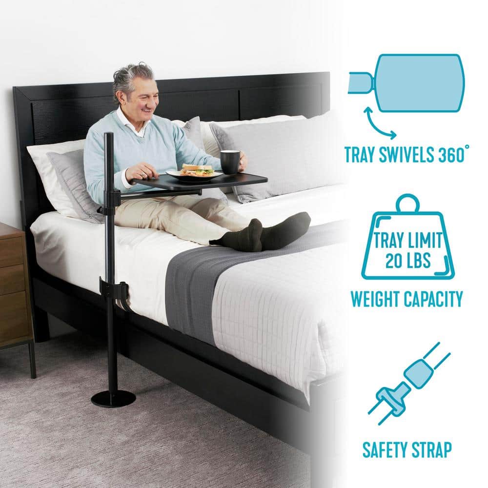 Adjustable Black Overbed Table with Swivel Tray