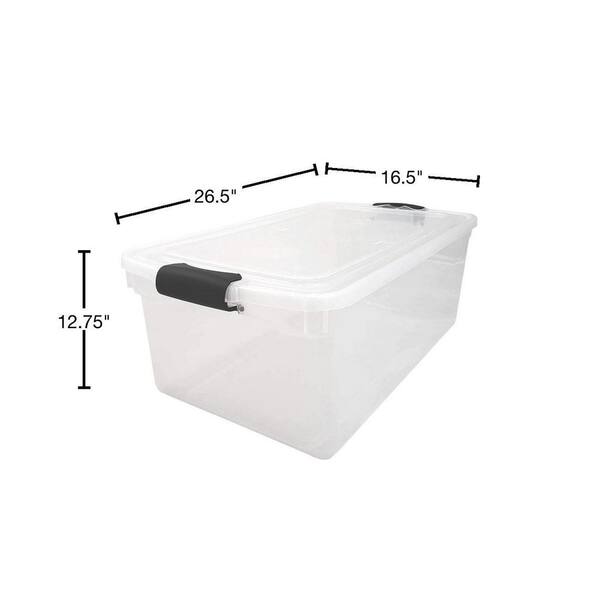 HOMZ 66 Qt. Latching Clear Storage Container with Gray Handles (2 